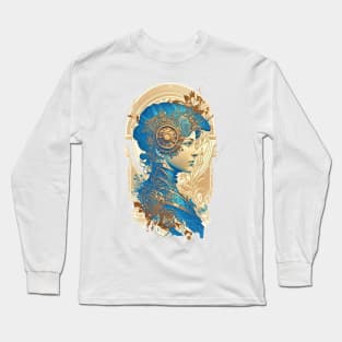 Steampunk Golden Blue Woman 2 - A fusion of old and new technology Long Sleeve T-Shirt